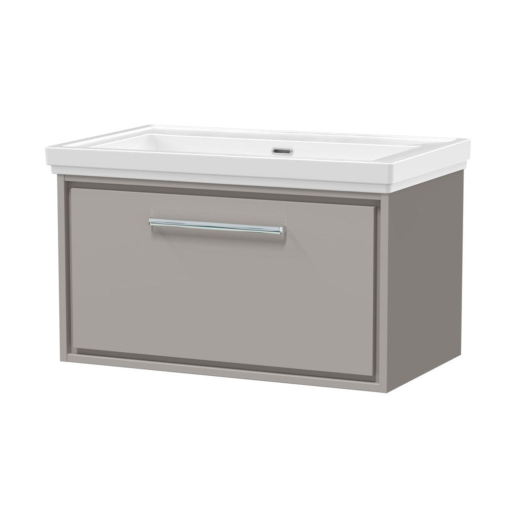 Hudson Reed Lille 800mm Wall Hung Single Drawer Vanity With Basin - 0 Tap Hole Contemp Pebble Grey Fireclay,MFC Smooth Matt 498x830x471mm - JJ Building Materials