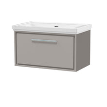 Hudson Reed Lille 800mm Wall Hung Single Drawer Vanity With Basin - 0 Tap Hole Contemp Pebble Grey Fireclay,MFC Smooth Matt 498x830x471mm - JJ Building Materials