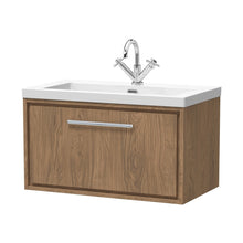 Hudson Reed Lille 800mm Wall Hung Single Drawer Vanity With Basin - 1 Tap Hole Contemp Antique Oak Fireclay,MFC Textured Woodgrain 476x813x462mm - JJ Building Materials
