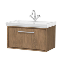Hudson Reed Lille 800mm Wall Hung Single Drawer Vanity With Basin - 1 Tap Hole Contemp Antique Oak Fireclay,MFC Textured Woodgrain 498x830x471mm - JJ Building Materials