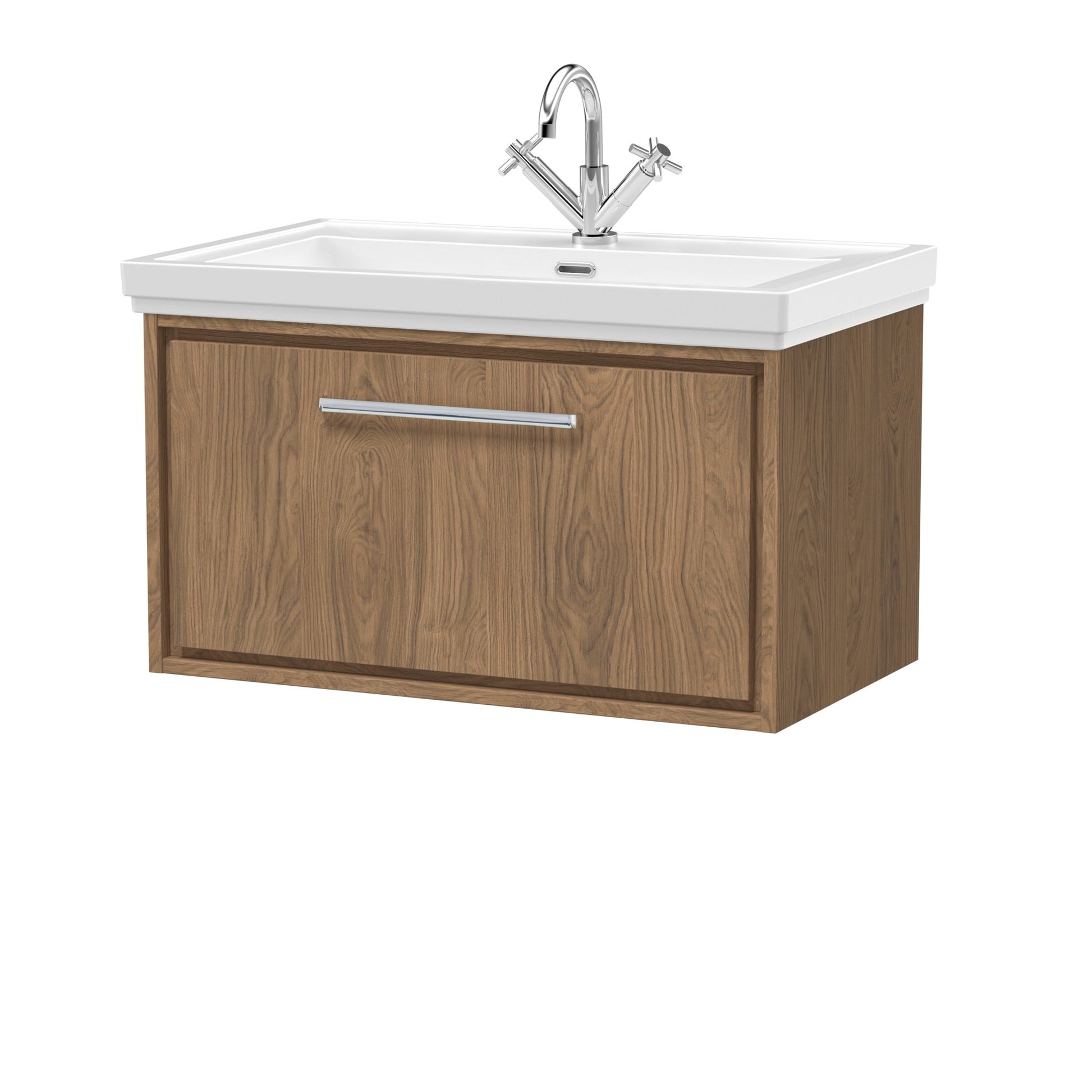 Hudson Reed Lille 800mm Wall Hung Single Drawer Vanity With Basin - 1 Tap Hole Contemp Antique Oak Fireclay,MFC Textured Woodgrain 498x830x471mm - JJ Building Materials