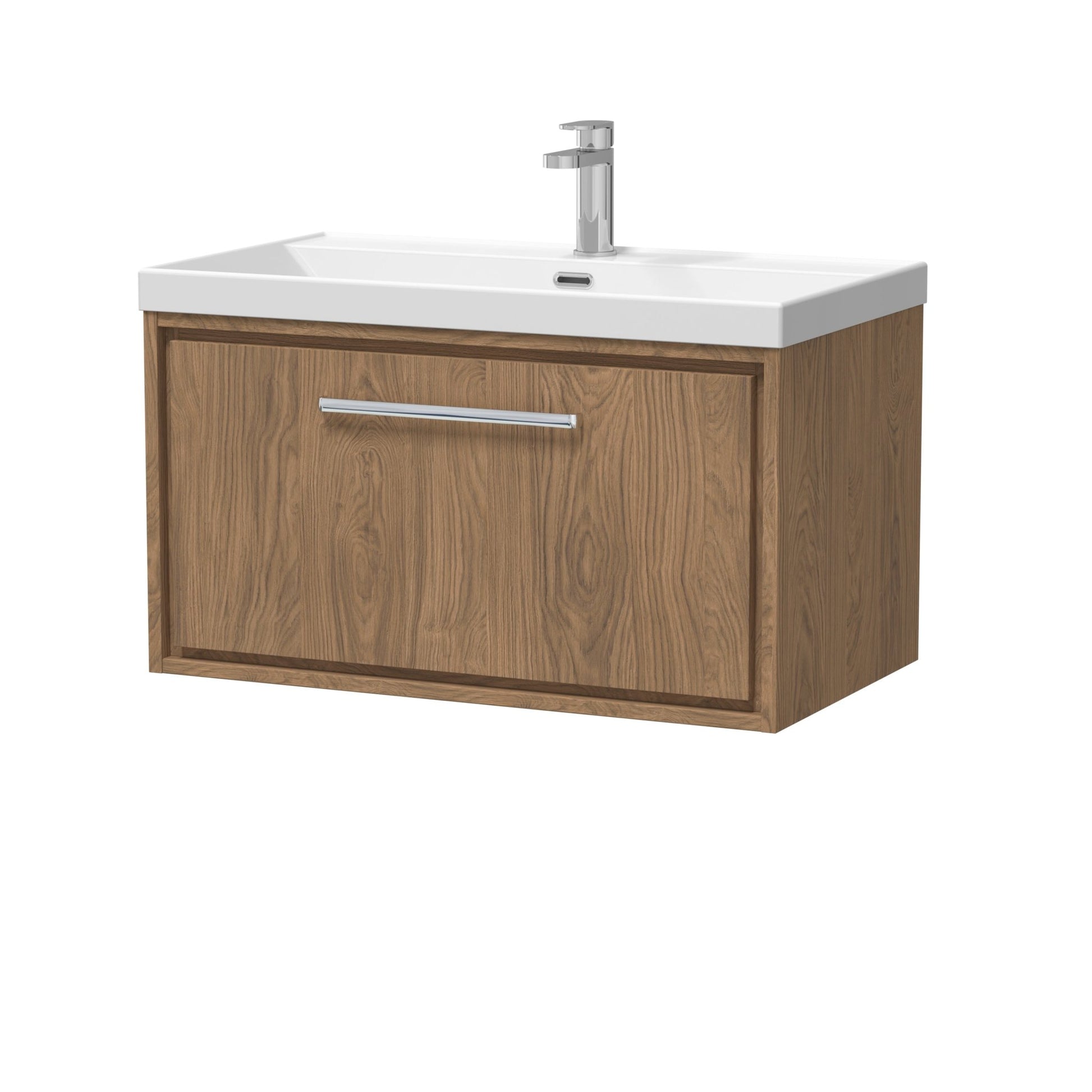 Hudson Reed Lille 800mm Wall Hung Single Drawer Vanity With Basin - 1 Tap Hole Contemp Antique Oak MFC Textured Woodgrain,vitreous China 481x810x460mm - JJ Building Materials