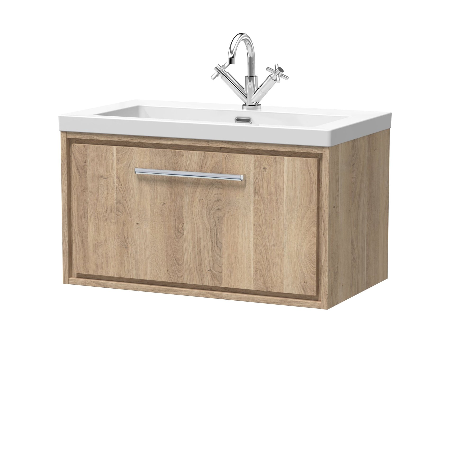 Hudson Reed Lille 800mm Wall Hung Single Drawer Vanity With Basin - 1 Tap Hole Contemp Bleached Oak Fireclay,MFC Textured Woodgrain 476x813x462mm - JJ Building Materials