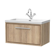 Hudson Reed Lille 800mm Wall Hung Single Drawer Vanity With Basin - 1 Tap Hole Contemp Bleached Oak Fireclay,MFC Textured Woodgrain 476x813x462mm - JJ Building Materials