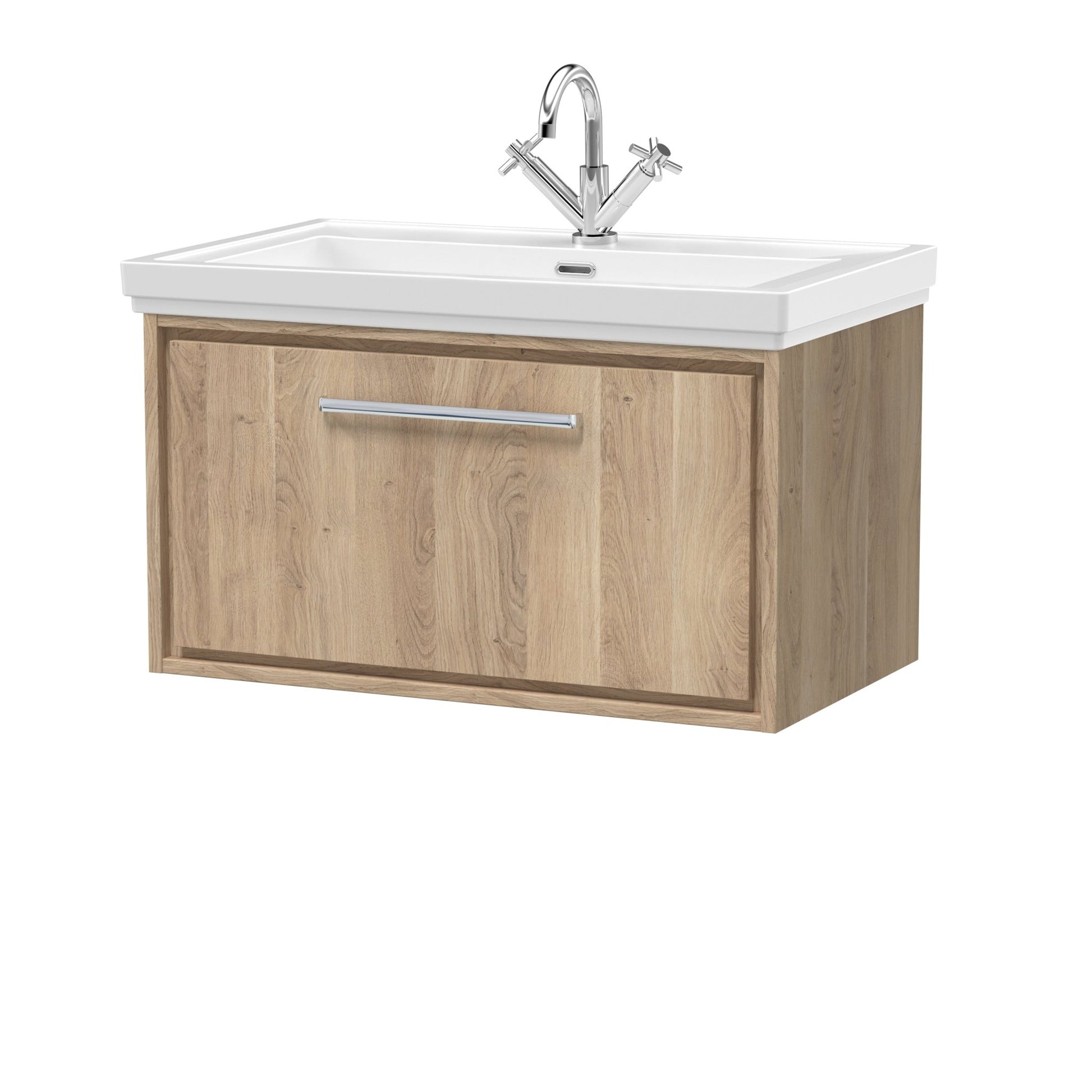 Hudson Reed Lille 800mm Wall Hung Single Drawer Vanity With Basin - 1 Tap Hole Contemp Bleached Oak Fireclay,MFC Textured Woodgrain 498x830x471mm - JJ Building Materials