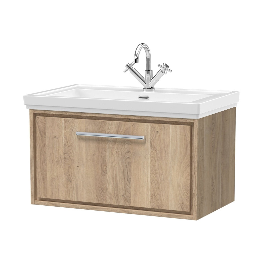 Hudson Reed Lille 800mm Wall Hung Single Drawer Vanity With Basin - 1 Tap Hole Contemp Bleached Oak Fireclay,MFC Textured Woodgrain 498x830x471mm - JJ Building Materials