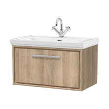 Hudson Reed Lille 800mm Wall Hung Single Drawer Vanity With Basin - 1 Tap Hole Contemp Bleached Oak Fireclay,MFC Textured Woodgrain 498x830x471mm - JJ Building Materials