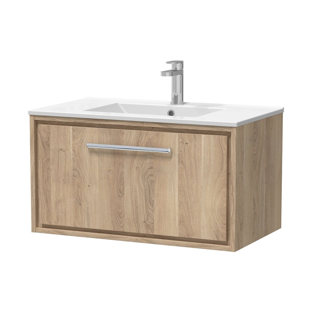 Hudson Reed Lille 800mm Wall Hung Single Drawer Vanity With Basin - 1 Tap Hole Contemp Bleached Oak MFC Textured Woodgrain,vitreous China 449x805x460mm - JJ Building Materials