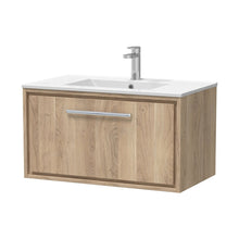 Hudson Reed Lille 800mm Wall Hung Single Drawer Vanity With Basin - 1 Tap Hole Contemp Bleached Oak MFC Textured Woodgrain,vitreous China 449x805x460mm - JJ Building Materials