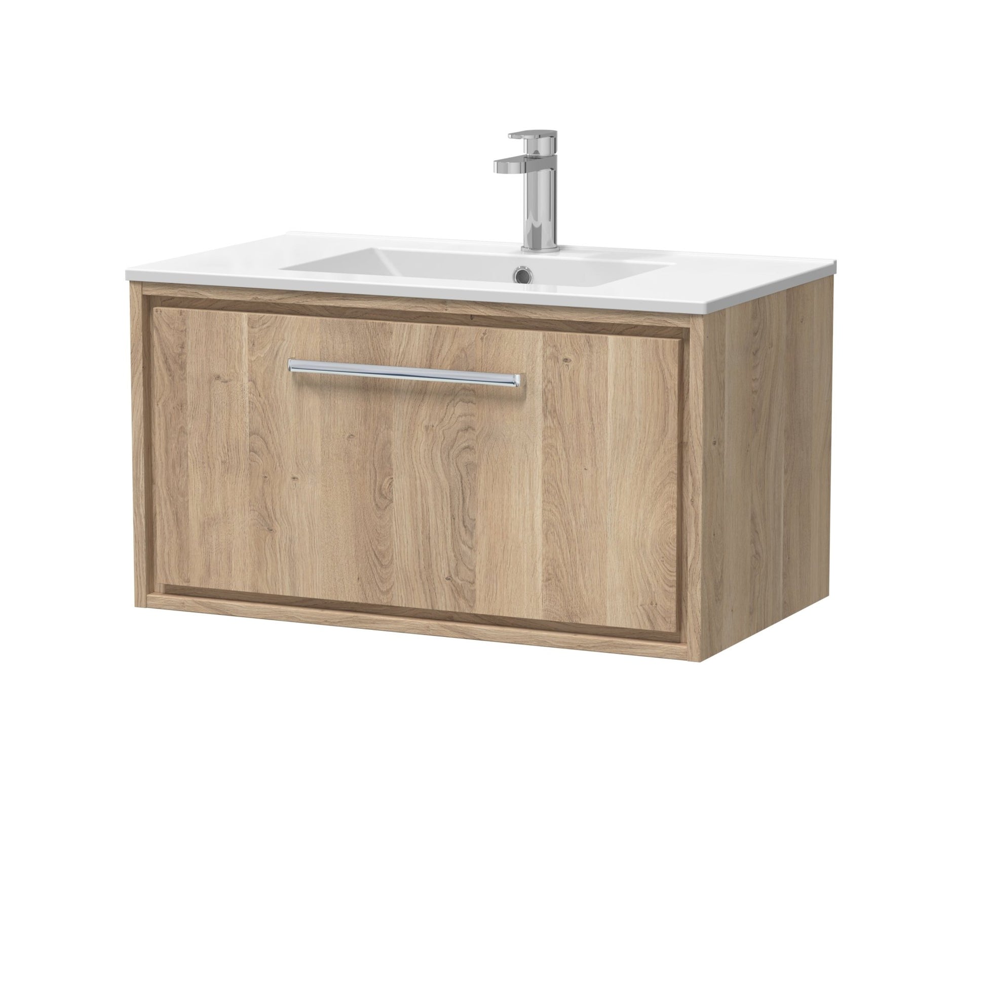 Hudson Reed Lille 800mm Wall Hung Single Drawer Vanity With Basin - 1 Tap Hole Contemp Bleached Oak MFC Textured Woodgrain,vitreous China 449x805x460mm - JJ Building Materials