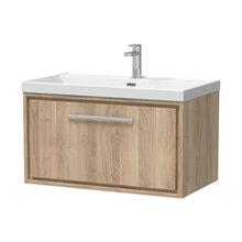 Hudson Reed Lille 800mm Wall Hung Single Drawer Vanity With Basin - 1 Tap Hole Contemp Bleached Oak MFC Textured Woodgrain,vitreous China 481x810x460mm - JJ Building Materials