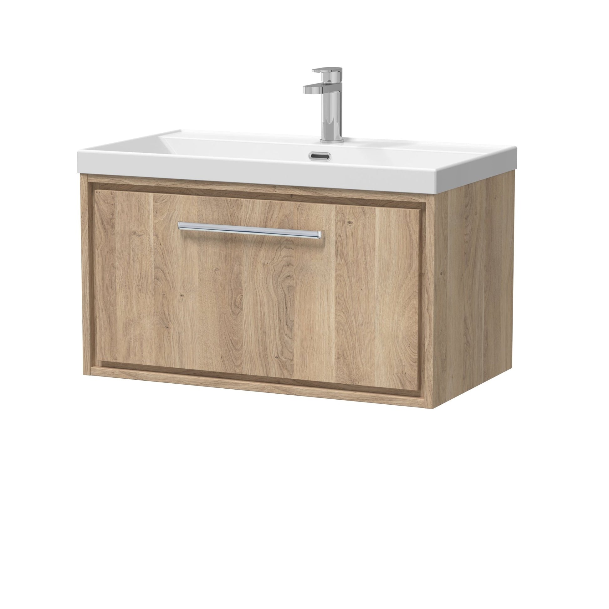 Hudson Reed Lille 800mm Wall Hung Single Drawer Vanity With Basin - 1 Tap Hole Contemp Bleached Oak MFC Textured Woodgrain,vitreous China 481x810x460mm - JJ Building Materials