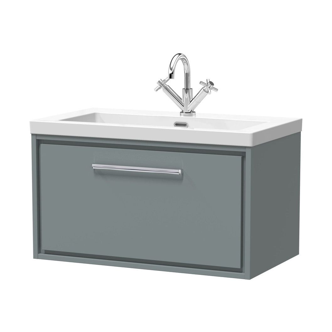 Hudson Reed Lille 800mm Wall Hung Single Drawer Vanity With Basin - 1 Tap Hole Contemp Coastal Grey Fireclay,MFC Smooth Matt 476x813x462mm - JJ Building Materials