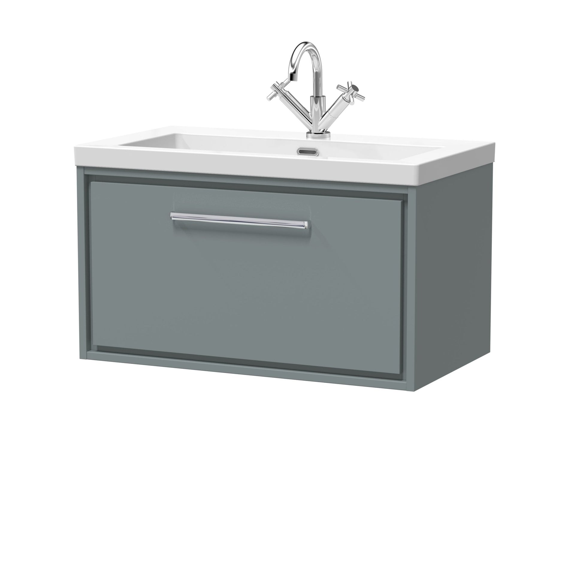 Hudson Reed Lille 800mm Wall Hung Single Drawer Vanity With Basin - 1 Tap Hole Contemp Coastal Grey Fireclay,MFC Smooth Matt 476x813x462mm - JJ Building Materials