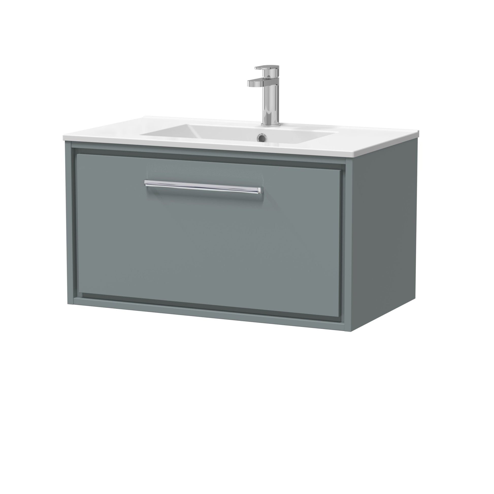 Hudson Reed Lille 800mm Wall Hung Single Drawer Vanity With Basin - 1 Tap Hole Contemp Coastal Grey MFC Smooth Matt,vitreous China 449x805x460mm - JJ Building Materials