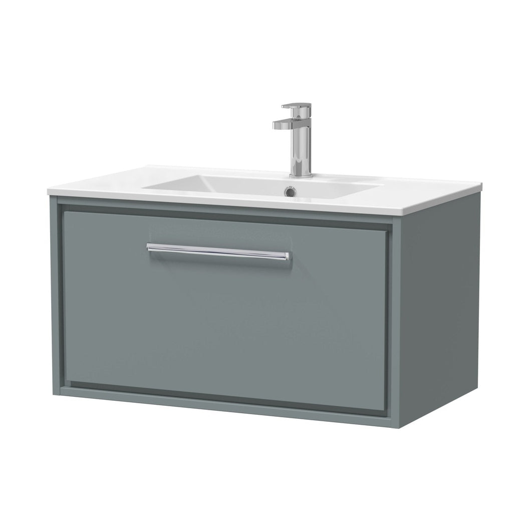 Hudson Reed Lille 800mm Wall Hung Single Drawer Vanity With Basin - 1 Tap Hole Contemp Coastal Grey MFC Smooth Matt,vitreous China 449x805x460mm - JJ Building Materials