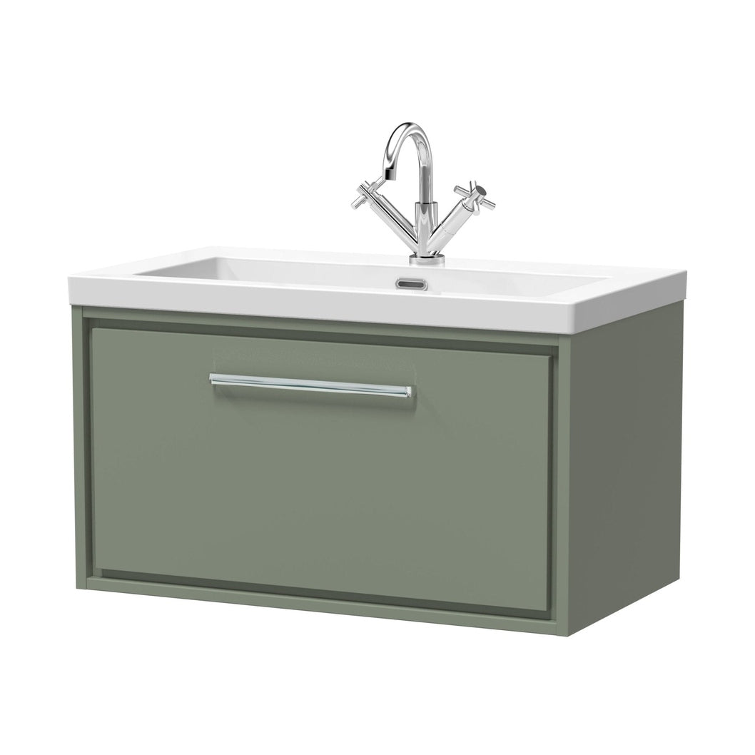 Hudson Reed Lille 800mm Wall Hung Single Drawer Vanity With Basin - 1 Tap Hole Contemp Fern Green Fireclay,MFC Smooth Matt 476x813x462mm - JJ Building Materials