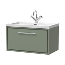 Hudson Reed Lille 800mm Wall Hung Single Drawer Vanity With Basin - 1 Tap Hole Contemp Fern Green Fireclay,MFC Smooth Matt 476x813x462mm - JJ Building Materials