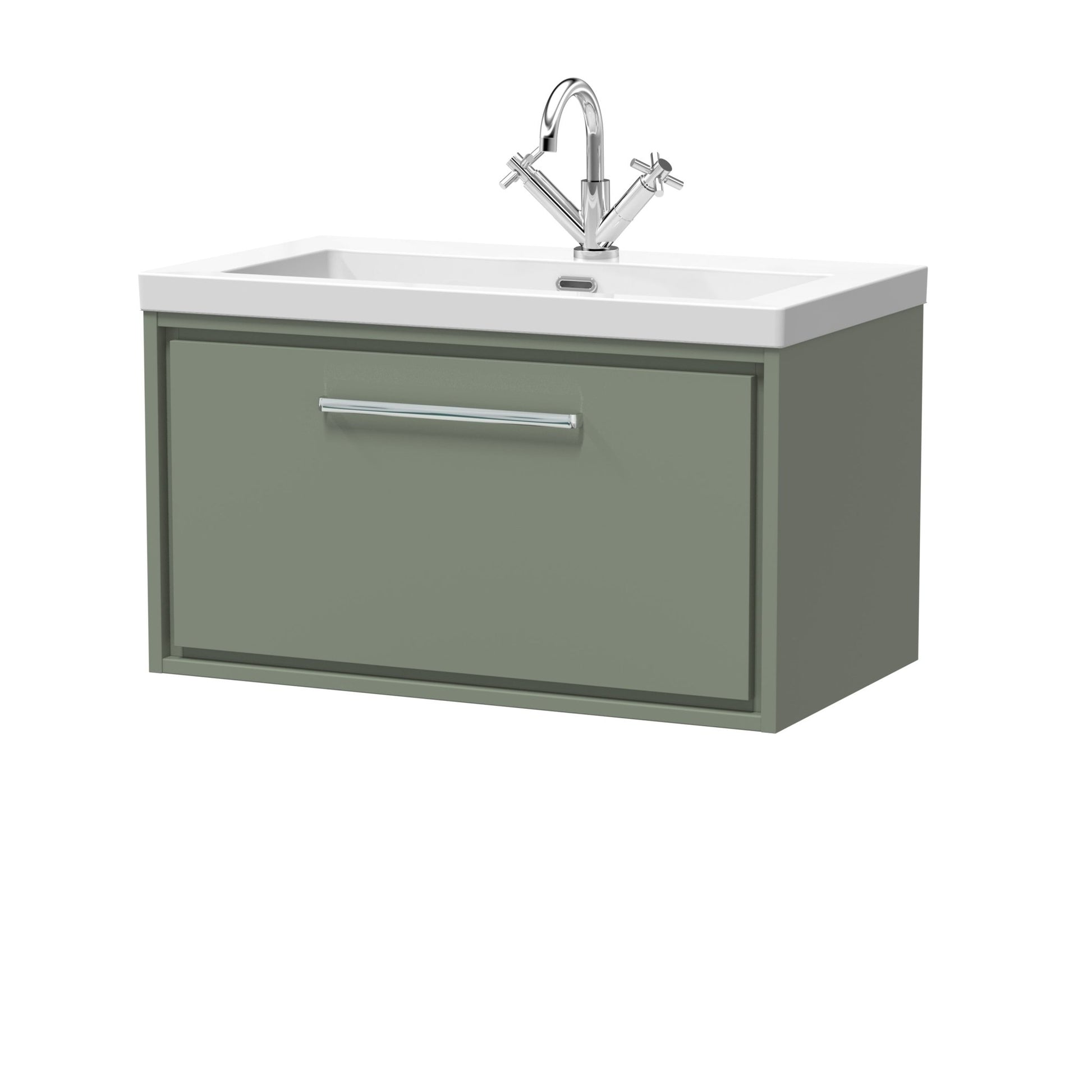 Hudson Reed Lille 800mm Wall Hung Single Drawer Vanity With Basin - 1 Tap Hole Contemp Fern Green Fireclay,MFC Smooth Matt 476x813x462mm - JJ Building Materials