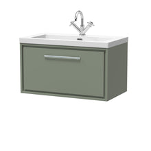 Hudson Reed Lille 800mm Wall Hung Single Drawer Vanity With Basin - 1 Tap Hole Contemp Fern Green Fireclay,MFC Smooth Matt 476x813x462mm - JJ Building Materials
