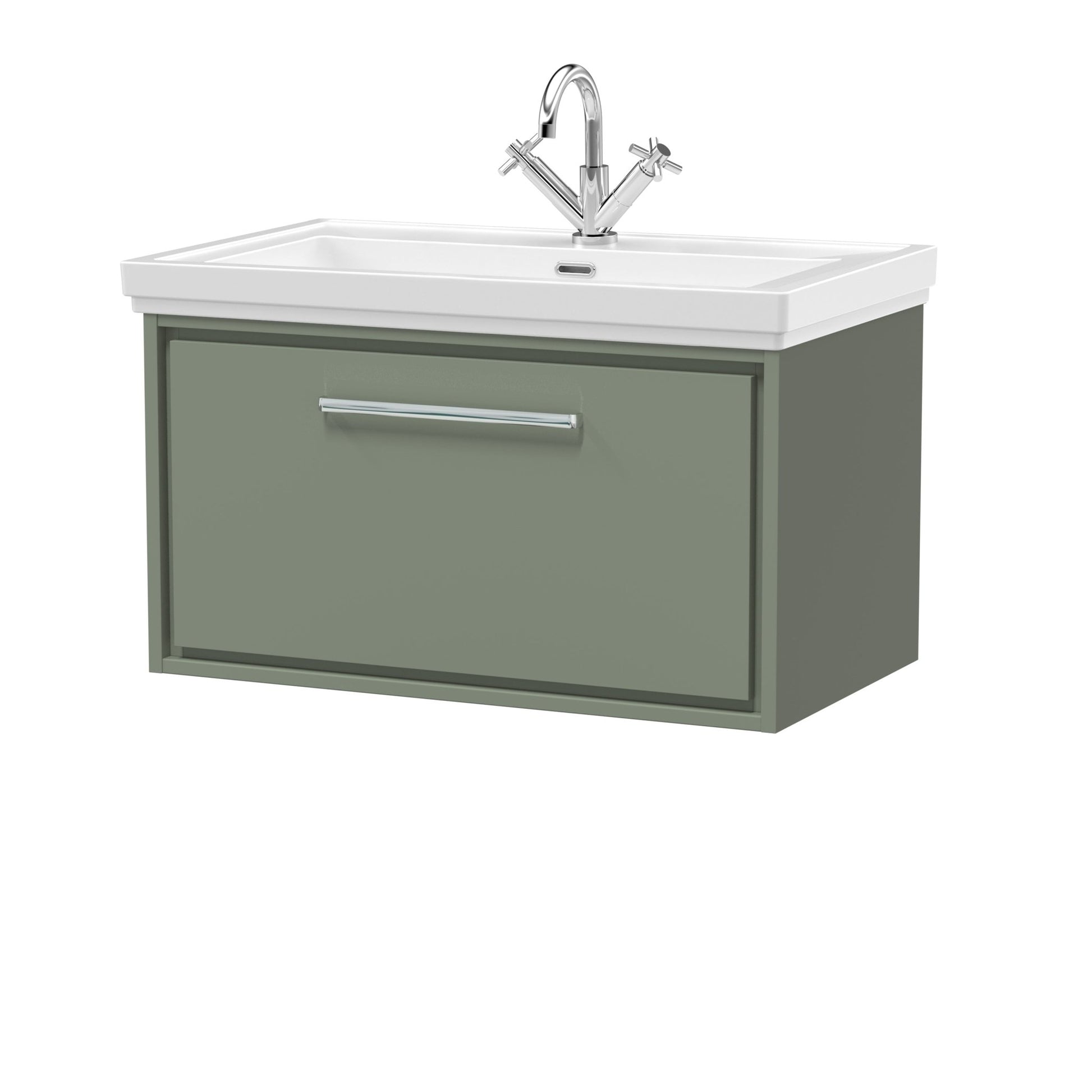 Hudson Reed Lille 800mm Wall Hung Single Drawer Vanity With Basin - 1 Tap Hole Contemp Fern Green Fireclay,MFC Smooth Matt 498x830x471mm - JJ Building Materials