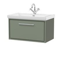 Hudson Reed Lille 800mm Wall Hung Single Drawer Vanity With Basin - 1 Tap Hole Contemp Fern Green Fireclay,MFC Smooth Matt 498x830x471mm - JJ Building Materials