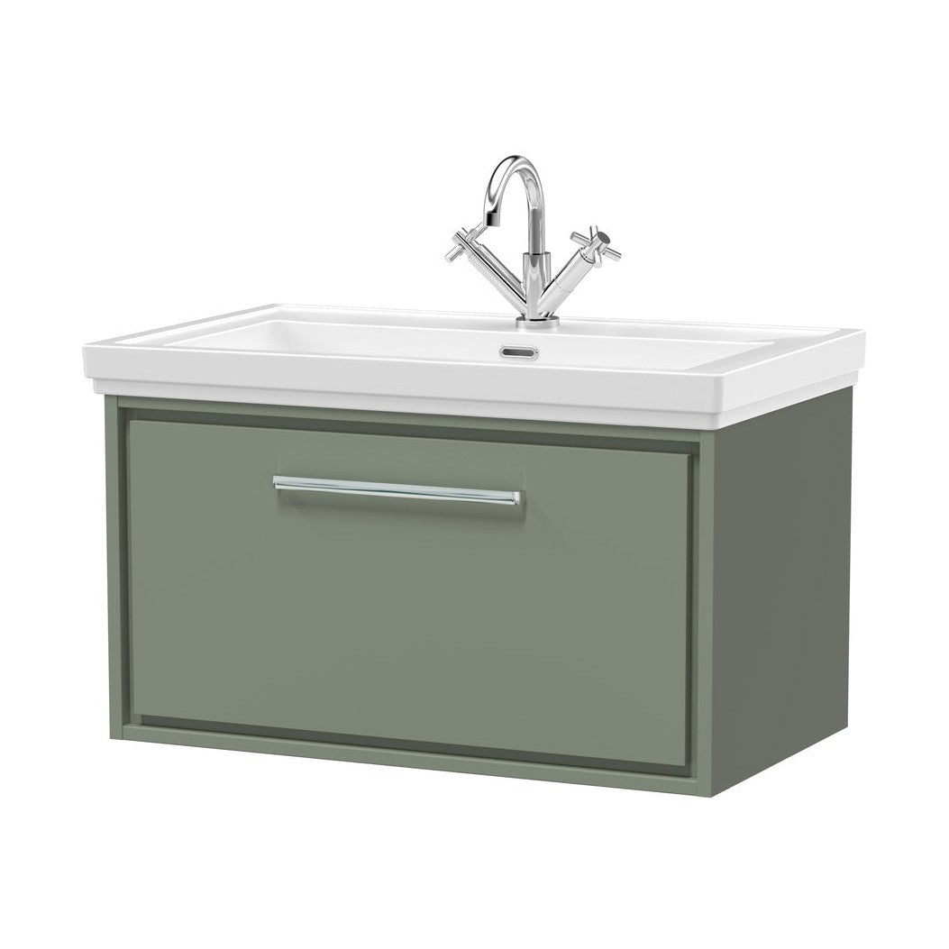 Hudson Reed Lille 800mm Wall Hung Single Drawer Vanity With Basin - 1 Tap Hole Contemp Fern Green Fireclay,MFC Smooth Matt 498x830x471mm - JJ Building Materials
