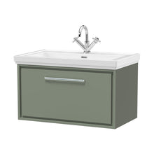 Hudson Reed Lille 800mm Wall Hung Single Drawer Vanity With Basin - 1 Tap Hole Contemp Fern Green Fireclay,MFC Smooth Matt 498x830x471mm - JJ Building Materials