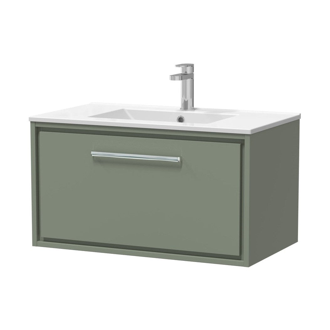 Hudson Reed Lille 800mm Wall Hung Single Drawer Vanity With Basin - 1 Tap Hole Contemp Fern Green MFC Smooth Matt,vitreous China 449x805x460mm - JJ Building Materials