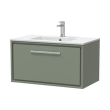 Hudson Reed Lille 800mm Wall Hung Single Drawer Vanity With Basin - 1 Tap Hole Contemp Fern Green MFC Smooth Matt,vitreous China 449x805x460mm - JJ Building Materials