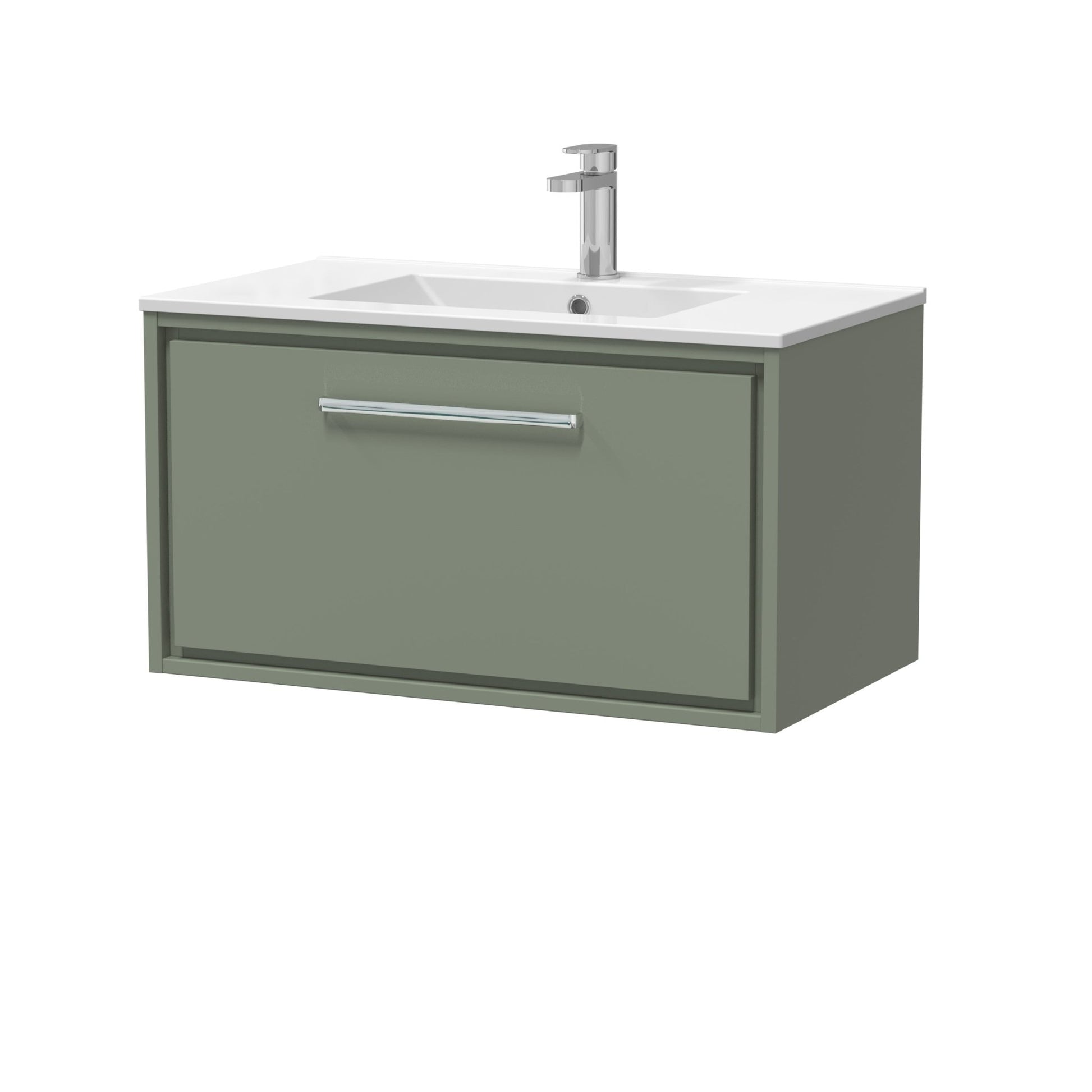Hudson Reed Lille 800mm Wall Hung Single Drawer Vanity With Basin - 1 Tap Hole Contemp Fern Green MFC Smooth Matt,vitreous China 449x805x460mm - JJ Building Materials