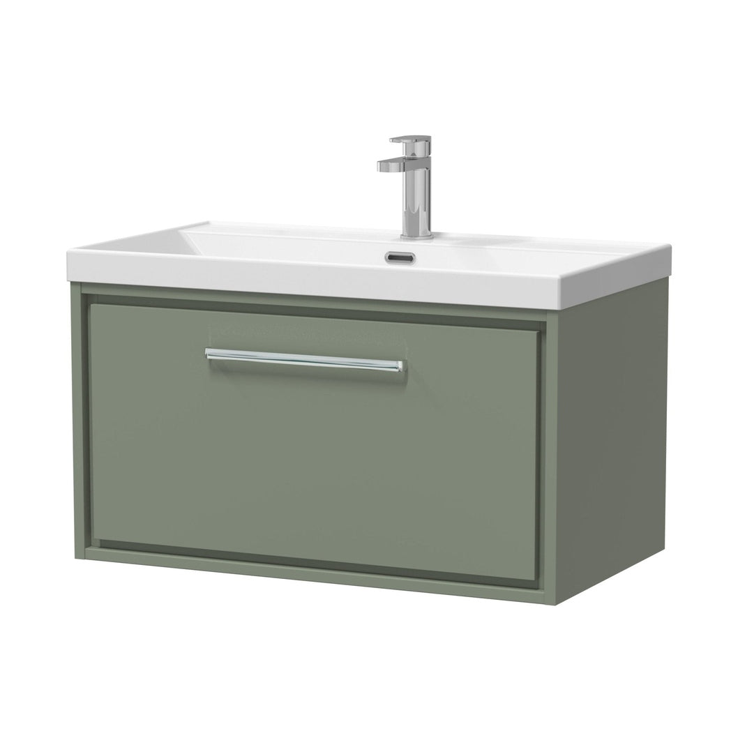 Hudson Reed Lille 800mm Wall Hung Single Drawer Vanity With Basin - 1 Tap Hole Contemp Fern Green MFC Smooth Matt,vitreous China 481x810x460mm - JJ Building Materials