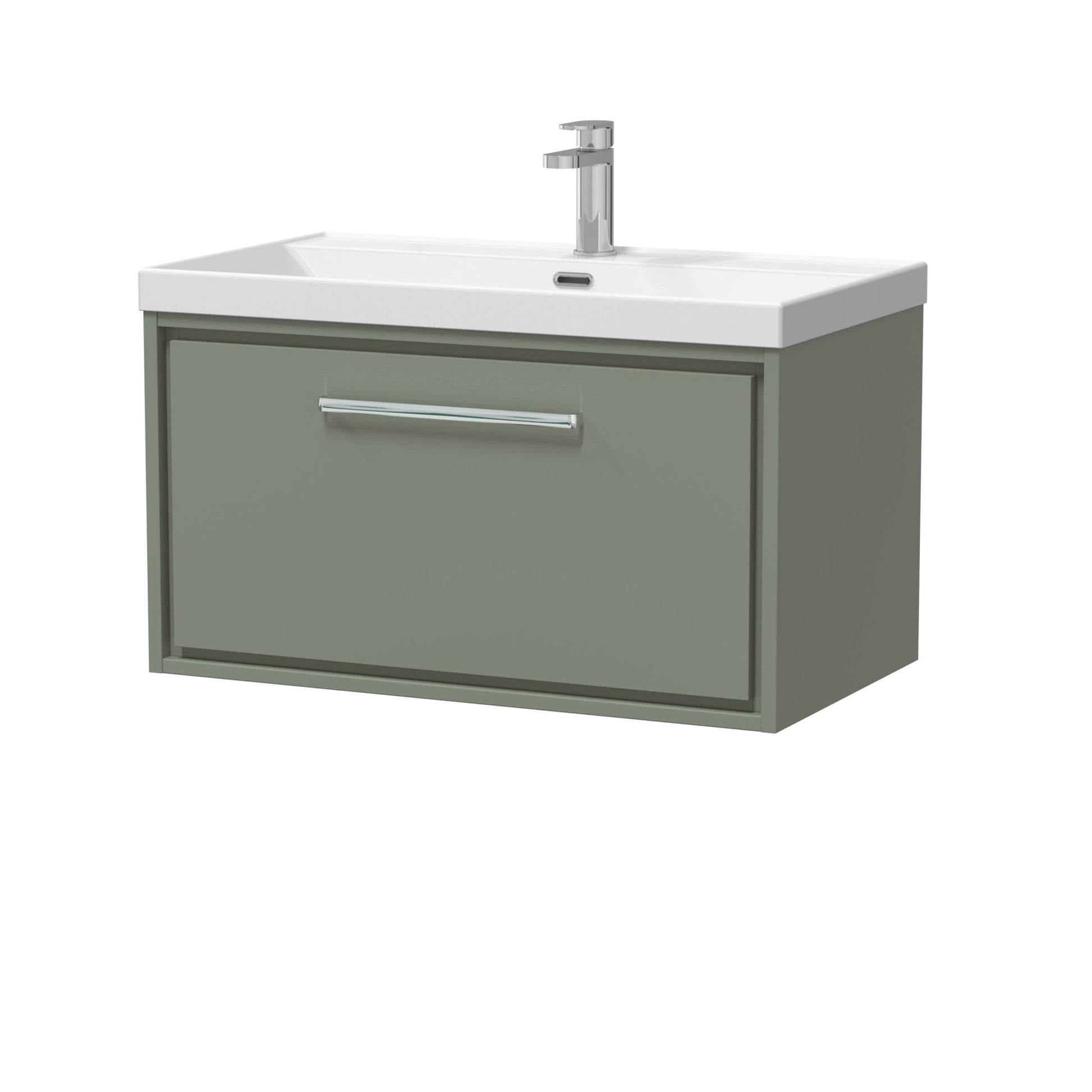Hudson Reed Lille 800mm Wall Hung Single Drawer Vanity With Basin - 1 Tap Hole Contemp Fern Green MFC Smooth Matt,vitreous China 481x810x460mm - JJ Building Materials