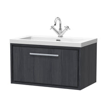 Hudson Reed Lille 800mm Wall Hung Single Drawer Vanity With Basin - 1 Tap Hole Contemp Graphite Grey Woodgrain Fireclay,MFC Textured Woodgrain 476x813x462mm - JJ Building Materials