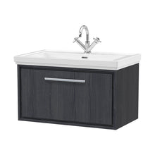 Hudson Reed Lille 800mm Wall Hung Single Drawer Vanity With Basin - 1 Tap Hole Contemp Graphite Grey Woodgrain Fireclay,MFC Textured Woodgrain 498x830x471mm - JJ Building Materials
