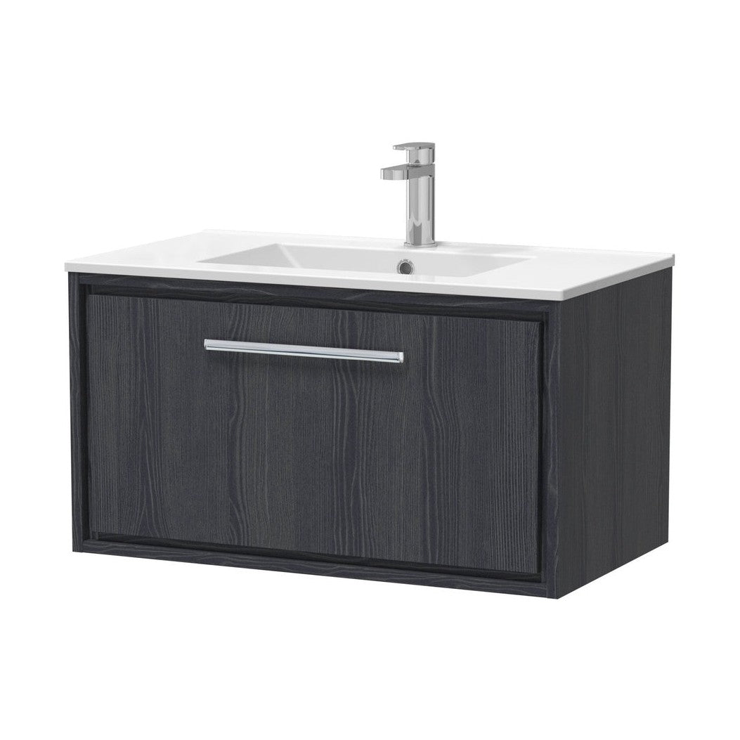 Hudson Reed Lille 800mm Wall Hung Single Drawer Vanity With Basin - 1 Tap Hole Contemp Graphite Grey Woodgrain MFC Textured Woodgrain,vitreous China 449x805x460mm - JJ Building Materials