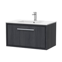 Hudson Reed Lille 800mm Wall Hung Single Drawer Vanity With Basin - 1 Tap Hole Contemp Graphite Grey Woodgrain MFC Textured Woodgrain,vitreous China 449x805x460mm - JJ Building Materials