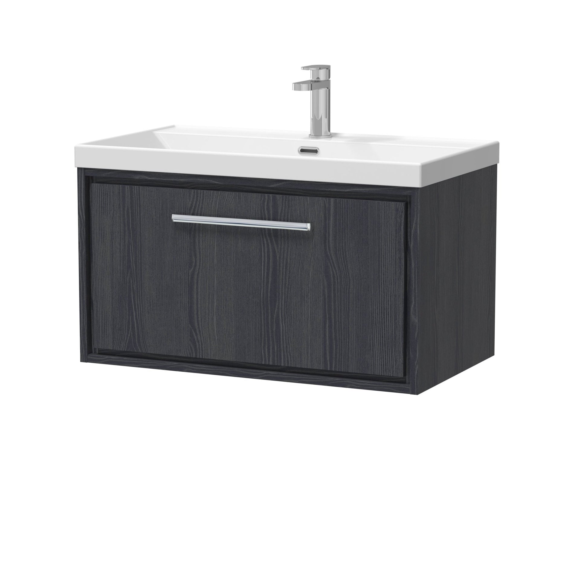 Hudson Reed Lille 800mm Wall Hung Single Drawer Vanity With Basin - 1 Tap Hole Contemp Graphite Grey Woodgrain MFC Textured Woodgrain,vitreous China 481x810x460mm - JJ Building Materials