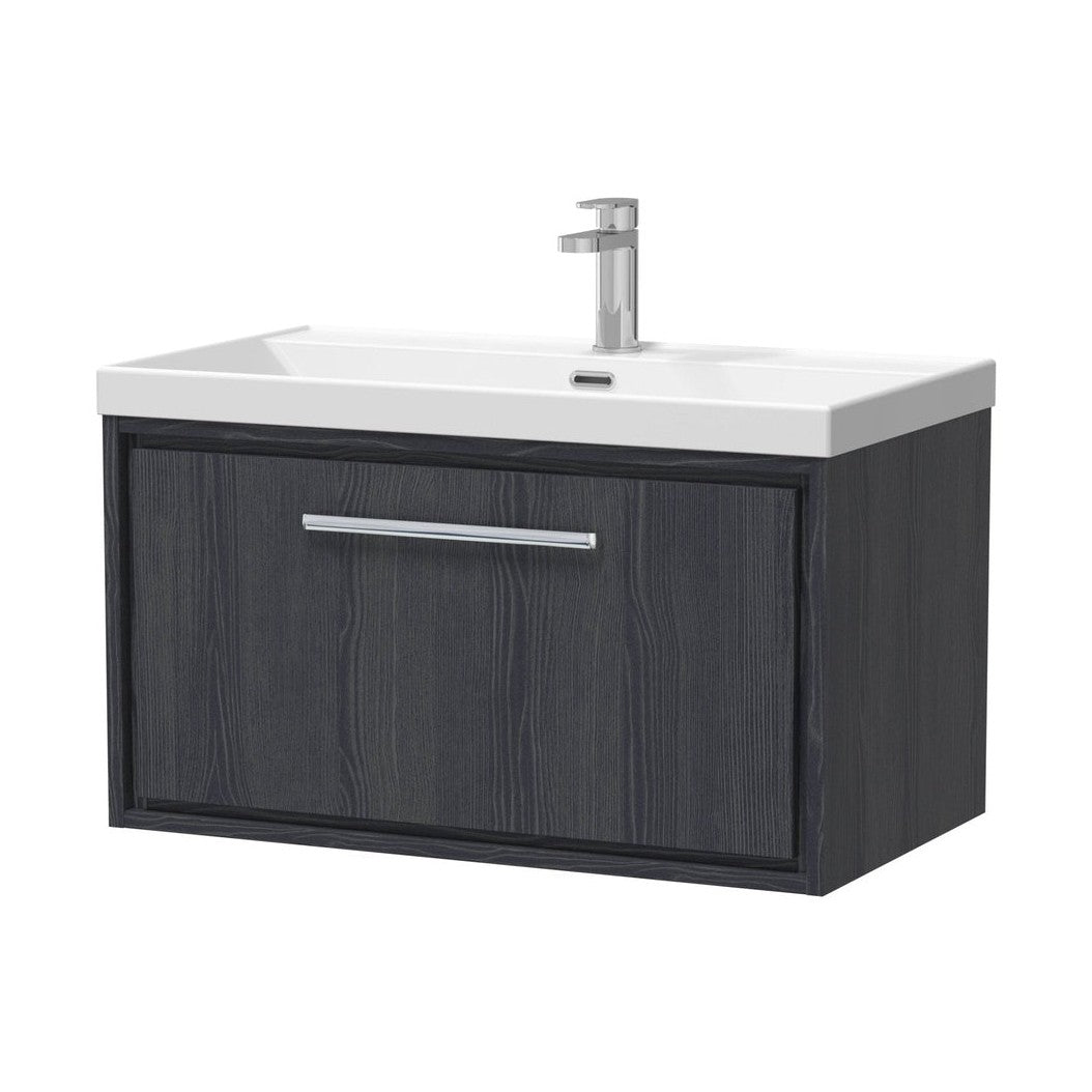 Hudson Reed Lille 800mm Wall Hung Single Drawer Vanity With Basin - 1 Tap Hole Contemp Graphite Grey Woodgrain MFC Textured Woodgrain,vitreous China 481x810x460mm - JJ Building Materials