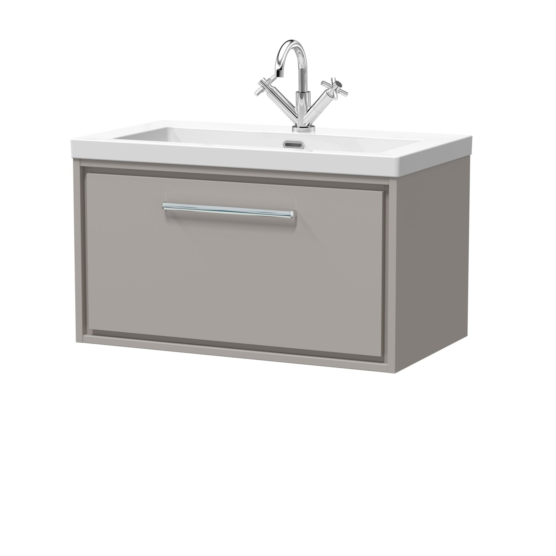 Hudson Reed Lille 800mm Wall Hung Single Drawer Vanity With Basin - 1 Tap Hole Contemp Pebble Grey Fireclay,MFC Smooth Matt 476x813x462mm - JJ Building Materials