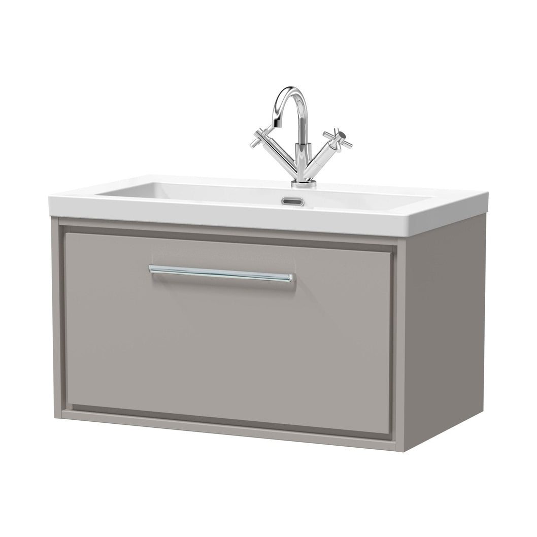 Hudson Reed Lille 800mm Wall Hung Single Drawer Vanity With Basin - 1 Tap Hole Contemp Pebble Grey Fireclay,MFC Smooth Matt 476x813x462mm - JJ Building Materials