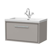 Hudson Reed Lille 800mm Wall Hung Single Drawer Vanity With Basin - 1 Tap Hole Contemp Pebble Grey Fireclay,MFC Smooth Matt 476x813x462mm - JJ Building Materials