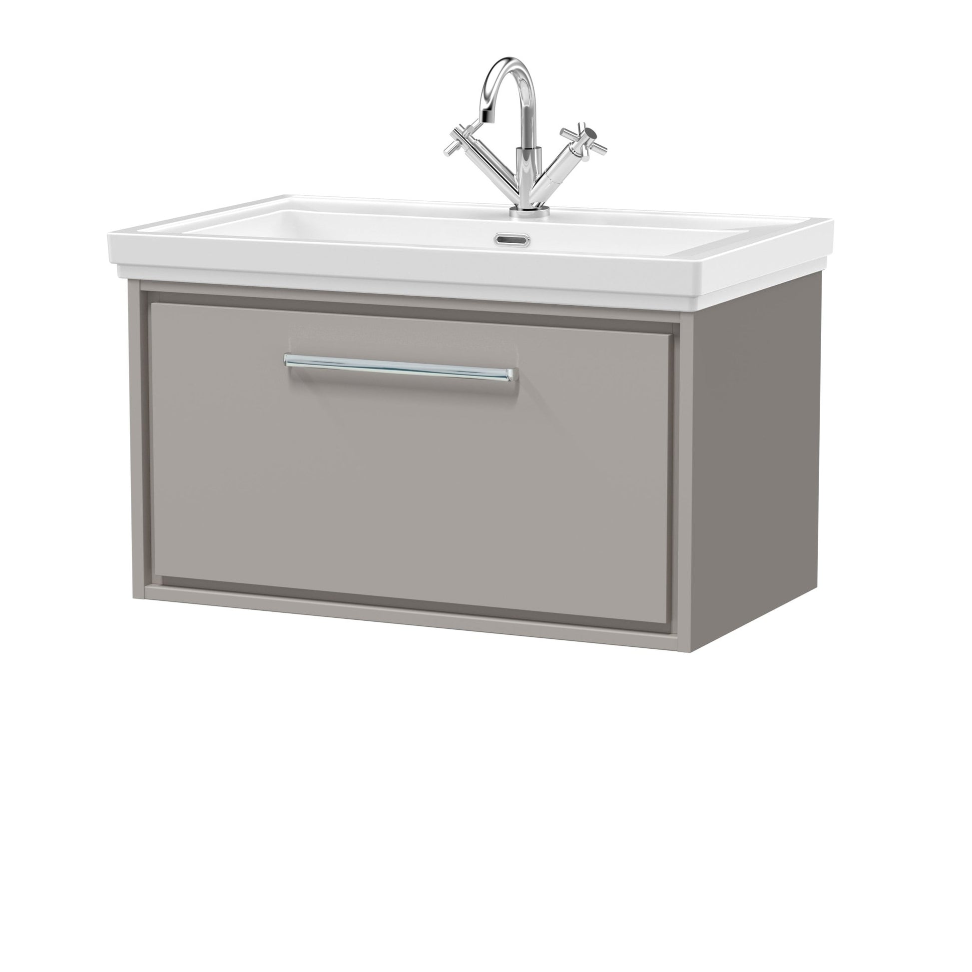 Hudson Reed Lille 800mm Wall Hung Single Drawer Vanity With Basin - 1 Tap Hole Contemp Pebble Grey Fireclay,MFC Smooth Matt 498x830x471mm - JJ Building Materials