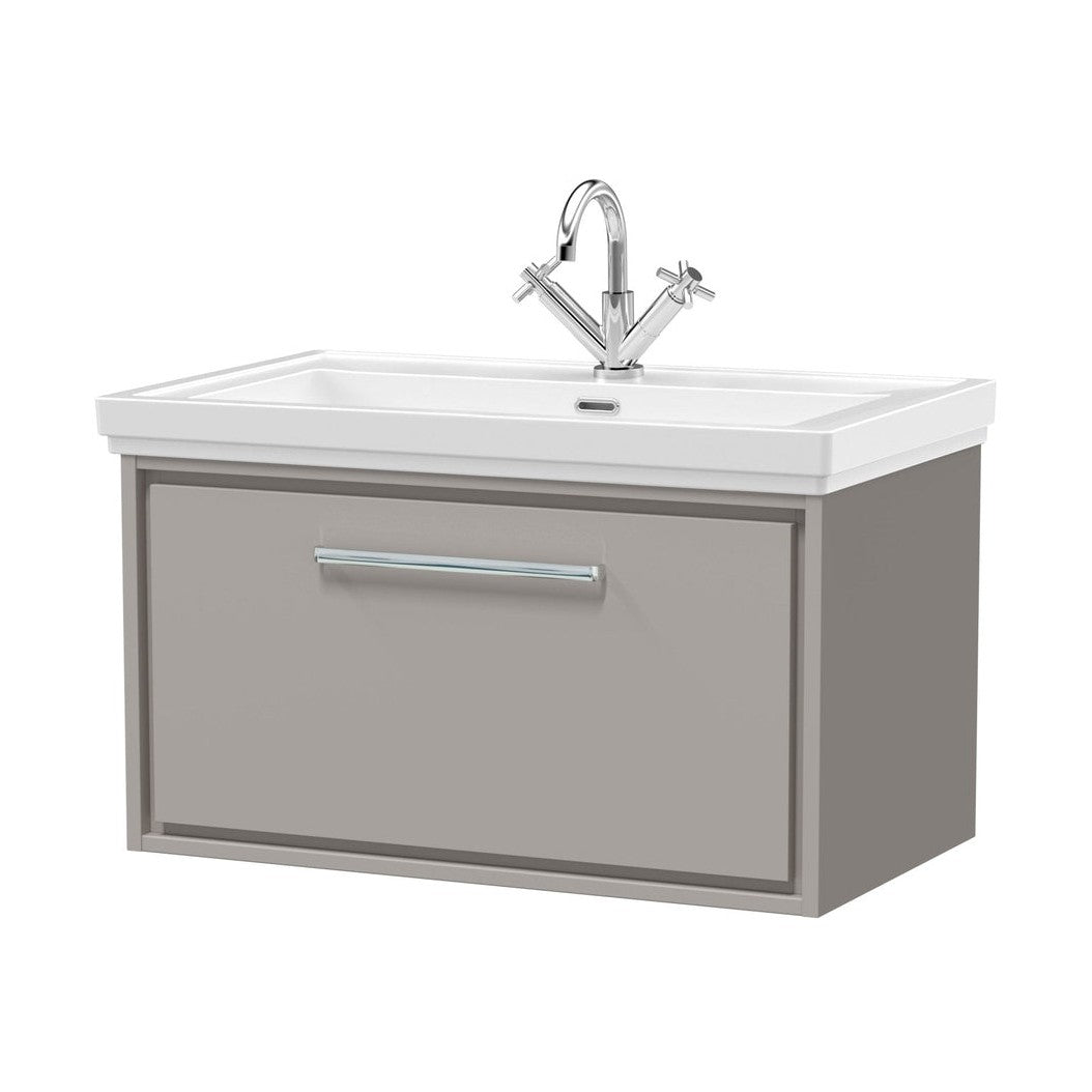 Hudson Reed Lille 800mm Wall Hung Single Drawer Vanity With Basin - 1 Tap Hole Contemp Pebble Grey Fireclay,MFC Smooth Matt 498x830x471mm - JJ Building Materials