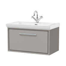 Hudson Reed Lille 800mm Wall Hung Single Drawer Vanity With Basin - 1 Tap Hole Contemp Pebble Grey Fireclay,MFC Smooth Matt 498x830x471mm - JJ Building Materials
