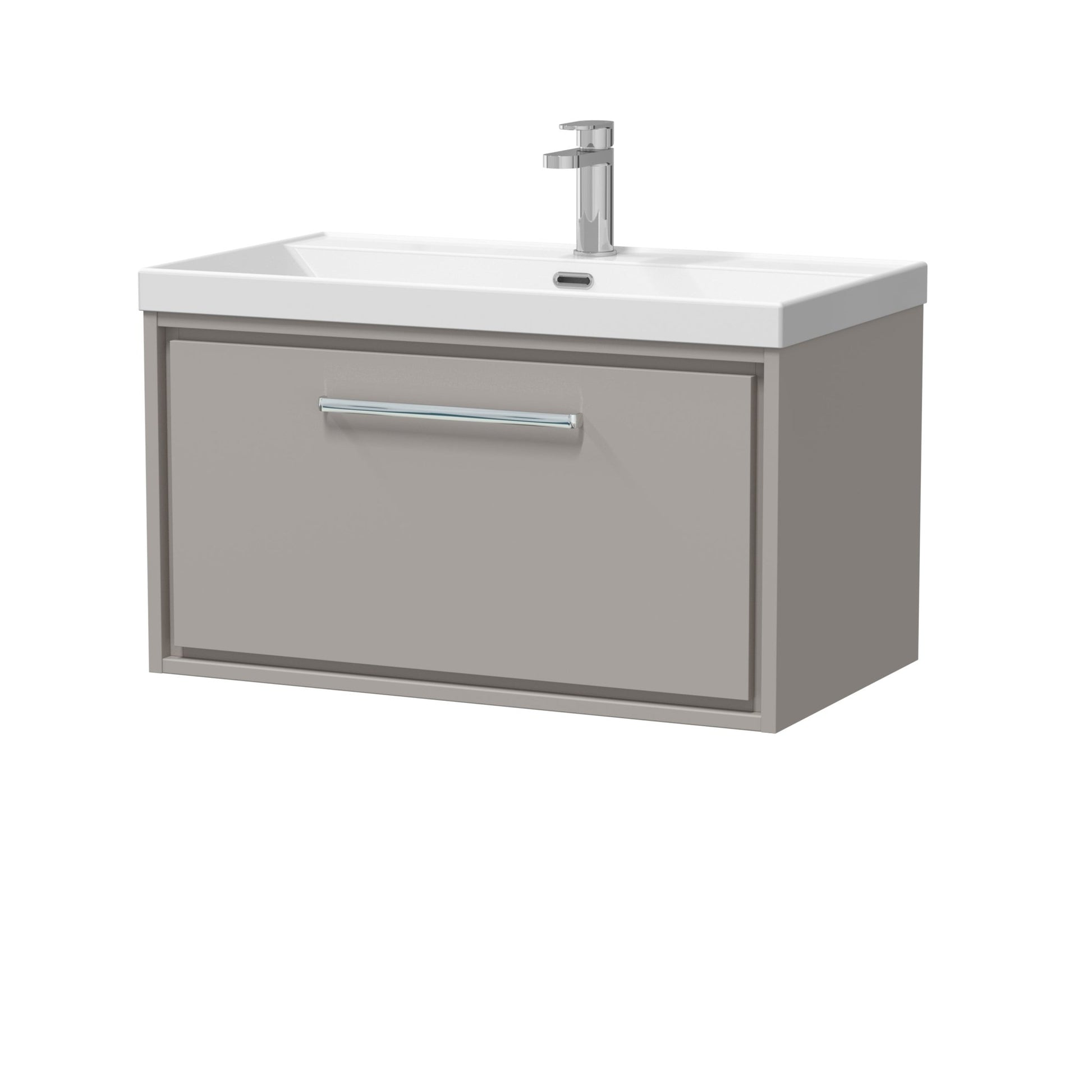 Hudson Reed Lille 800mm Wall Hung Single Drawer Vanity With Basin - 1 Tap Hole Contemp Pebble Grey MFC Smooth Matt,vitreous China 481x810x460mm - JJ Building Materials