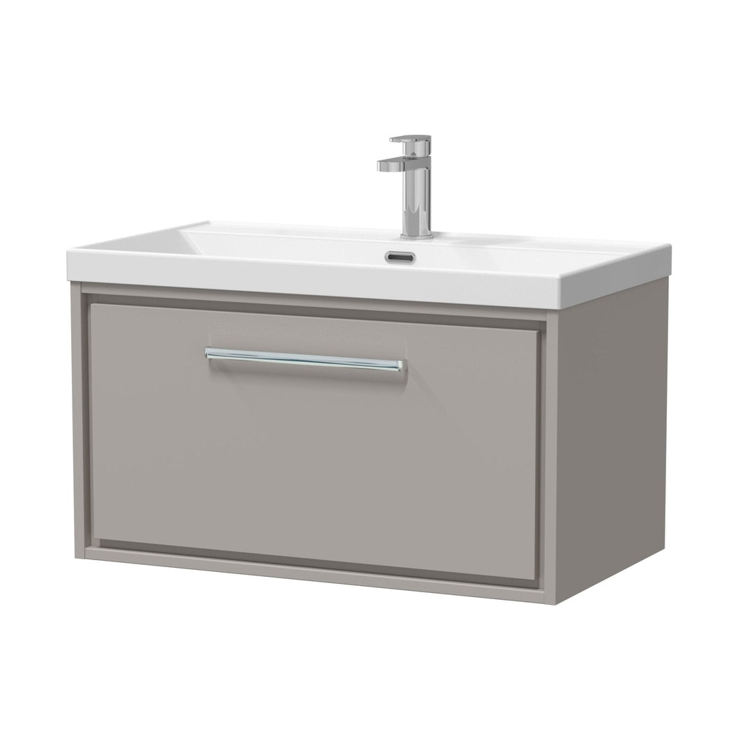 Hudson Reed Lille 800mm Wall Hung Single Drawer Vanity With Basin - 1 Tap Hole Contemp Pebble Grey MFC Smooth Matt,vitreous China 481x810x460mm - JJ Building Materials