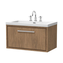 Hudson Reed Lille 800mm Wall Hung Single Drawer Vanity With Basin - 3 Tap Hole Contemp Antique Oak Fireclay,MFC Textured Woodgrain 476x813x462mm - JJ Building Materials