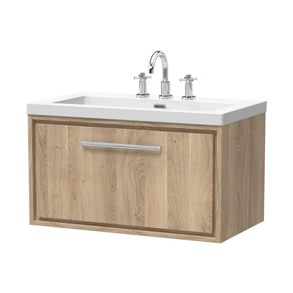 Hudson Reed Lille 800mm Wall Hung Single Drawer Vanity With Basin - 3 Tap Hole Contemp Bleached Oak Fireclay,MFC Textured Woodgrain 476x813x462mm - JJ Building Materials