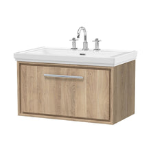 Hudson Reed Lille 800mm Wall Hung Single Drawer Vanity With Basin - 3 Tap Hole Contemp Bleached Oak Fireclay,MFC Textured Woodgrain 498x830x471mm - JJ Building Materials